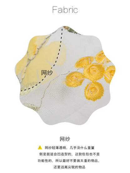 Women Transparent Tote Double Organza Yarn Cloth Bag Embroidery Flowers Handbag High Quality Eco Shopping Bag Purses For Girls