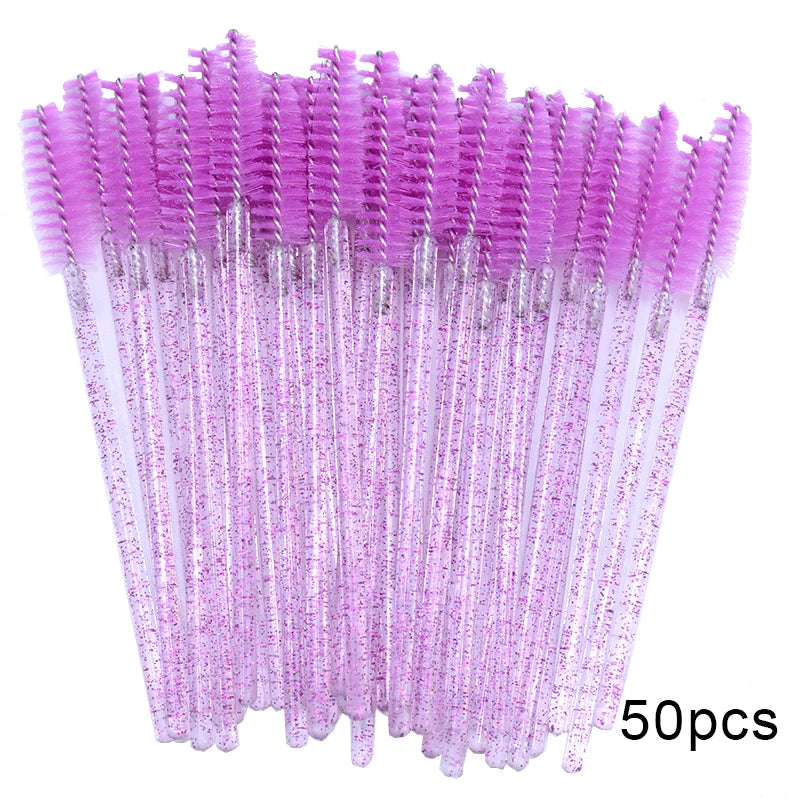 50Pcs Disposable Micro Glitter Eyelash Mascara Wands Mini Crystal Eye Lashes Brush Comb Eyebrow Spoolies Makeup Beauty Tools