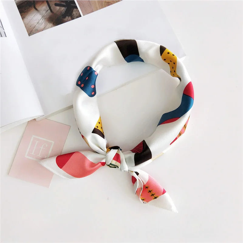 Square Scarf Hair Tie Band For Business Party Women Elegant Small Vintage Skinny Retro Head Neck Silk Satin Scarf