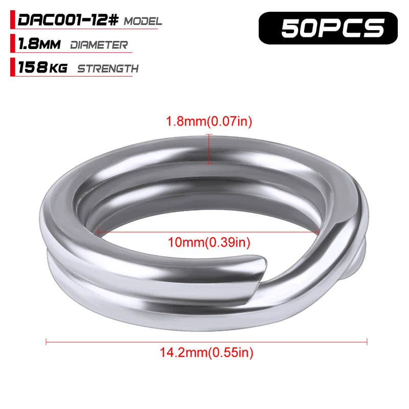 PROBEROS 50pcs Fishing Split Rings for CrankHard Bait Silver Stainless Steel 0#-12# Fishing Connector Accessories tackle