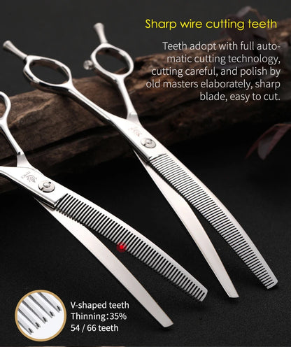Fenice 7.0/7.5 inch Professional Dog Grooming Shears Curved Thinning Scissors for Dog Face Body Cutiing JP 440C High Quality