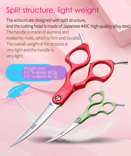 Fenice Professional JP440C&VG10 Colorful 6.0 6.5 Inch Curved Grooming Scissors Pet Scissor for Dogs Cats