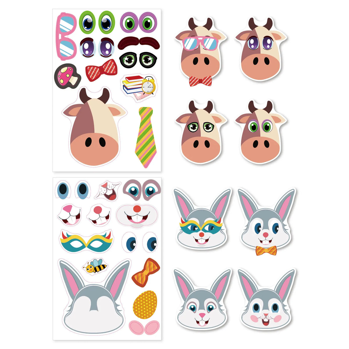 12 Sheets Make a Face Stickers Kids DIY Stickers Make-a-Face Animal Stickers Children Recognition Training Education Toy
