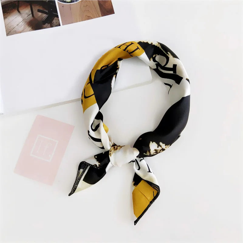 Square Scarf Hair Tie Band For Business Party Women Elegant Small Vintage Skinny Retro Head Neck Silk Satin Scarf