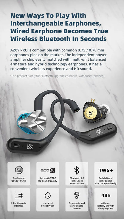 KZ AZ09 PRO Bluetooth 5.2 Cable Upgrade Wireless Ear Hook Earphone Cable With Charging Case For KZ ZAS ZAX ZSX AST ZS10 EDX PRO