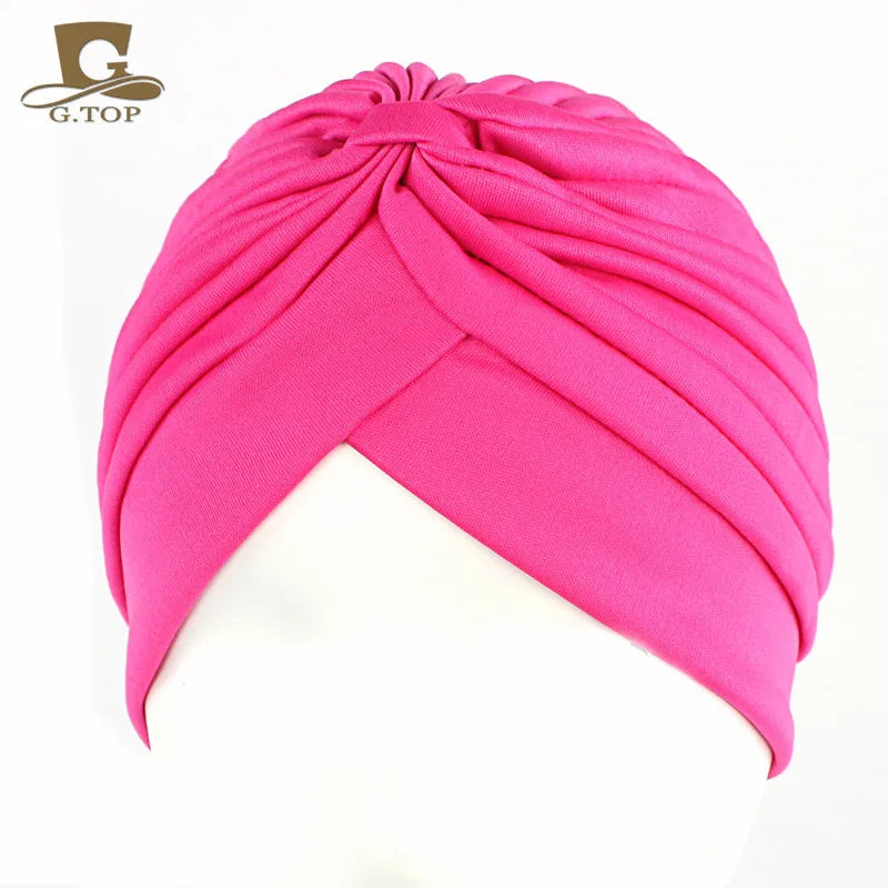 New Knotted Ruffle Turban Ladies Soft Headscarf Casual Streetwear Female Muslim Hijab Indian Hats Cancer Chemo Cap Turbante