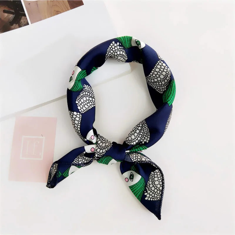 Square Scarf Hair Tie Band For Business Party Women Elegant Small Vintage Skinny Retro Head Neck Silk Satin Scarf