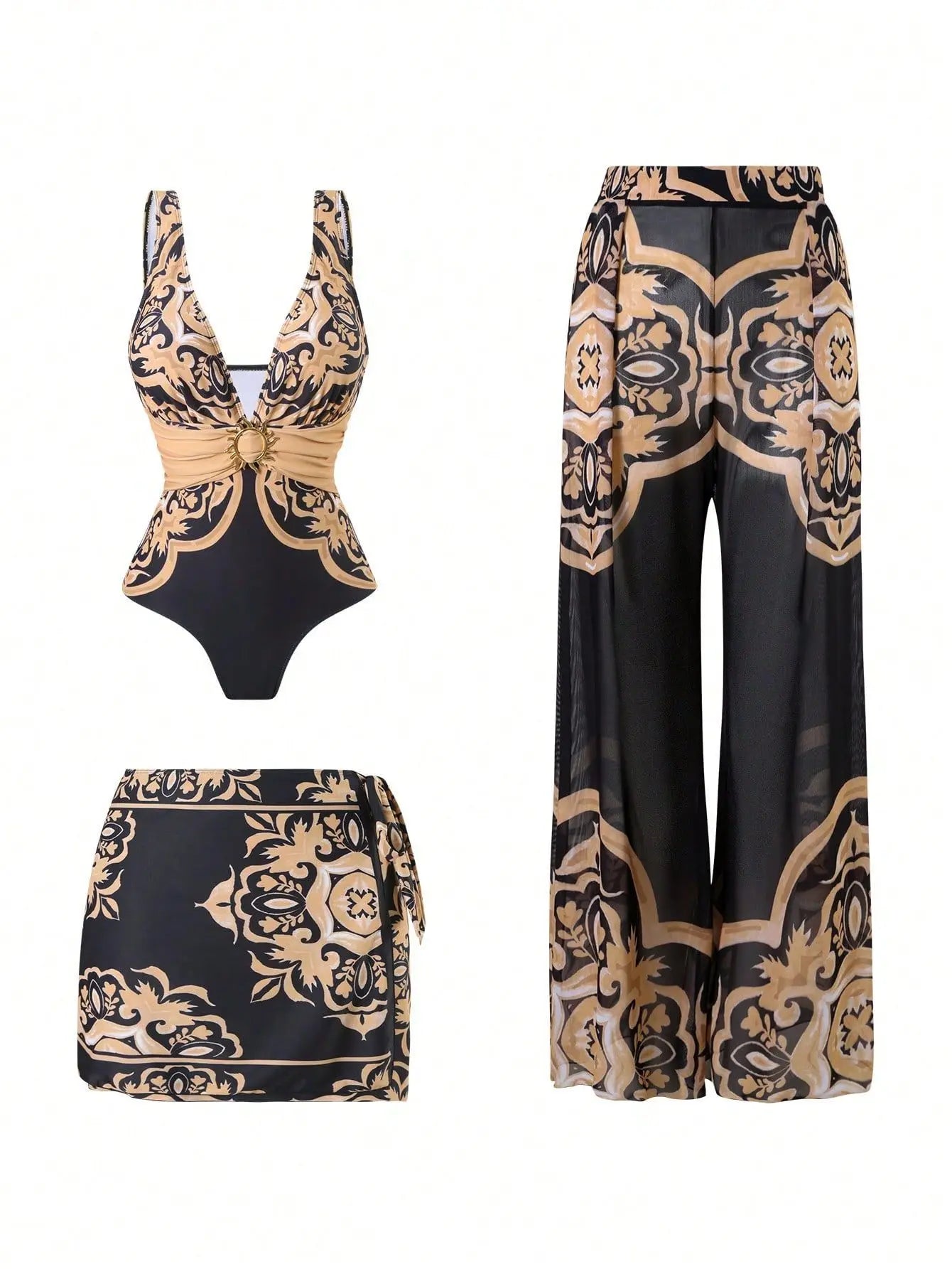 Blue One-Shoulder Ruffled Print Floral Swimsuit Set Cover Up Single Piece Micro Monokini Sexy Swimwear For Girls Summer Beach
