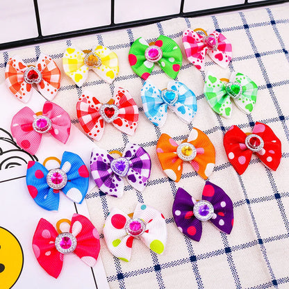 20pcs Dog Hair Bows Dog Bows with Diamond Colorful Grooming Rubber Band for Small Dog Pet Girls Grooming Hair Accessories
