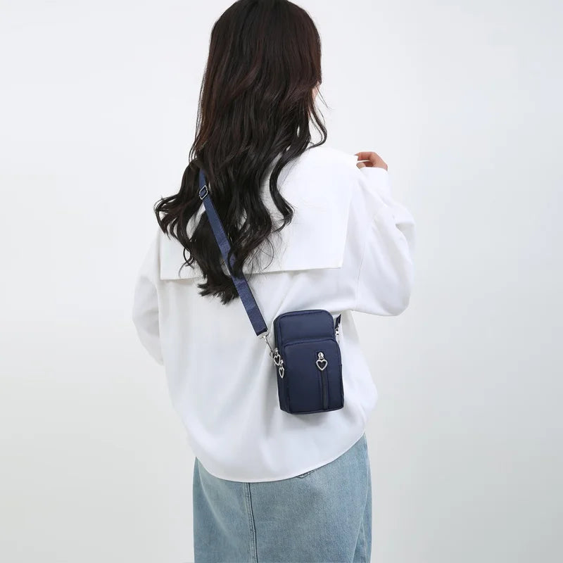 Waterproof Mobile Phone Bag Women's Mini Oxford Crossbody Bag Daily Multi-layer Zipper Purse Casual Outdoor Travel Nylon Bag