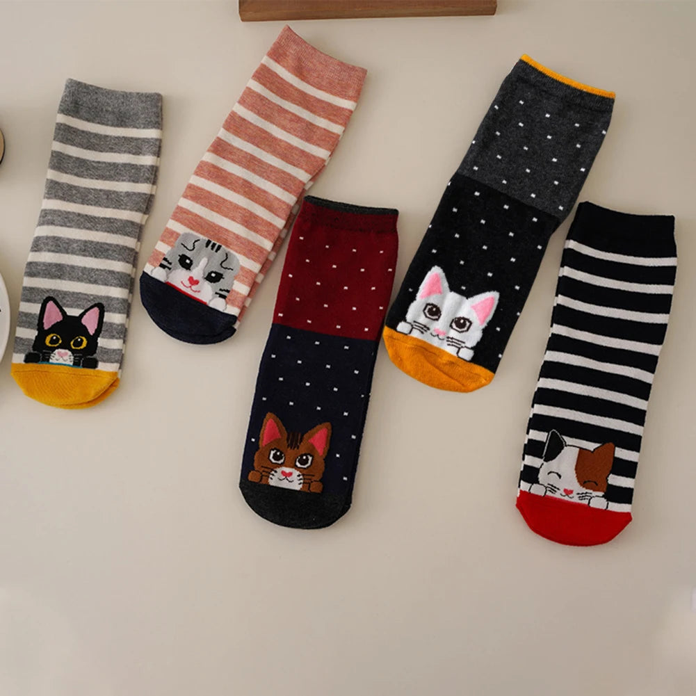 5/10 Pairs Women Socks Animal Pattern Cotton Socks Colorful Funny Sweat Wicking Socks Soft Comfortable Casual Girl Socks