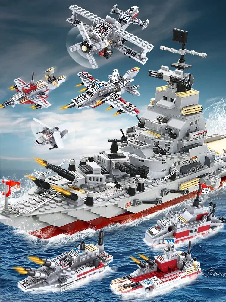 Navy Aircraft Carrier Building Blocks Military Tanks Ships Airplanes Model Warships Building Blocks Assembly Toy Set for Boys