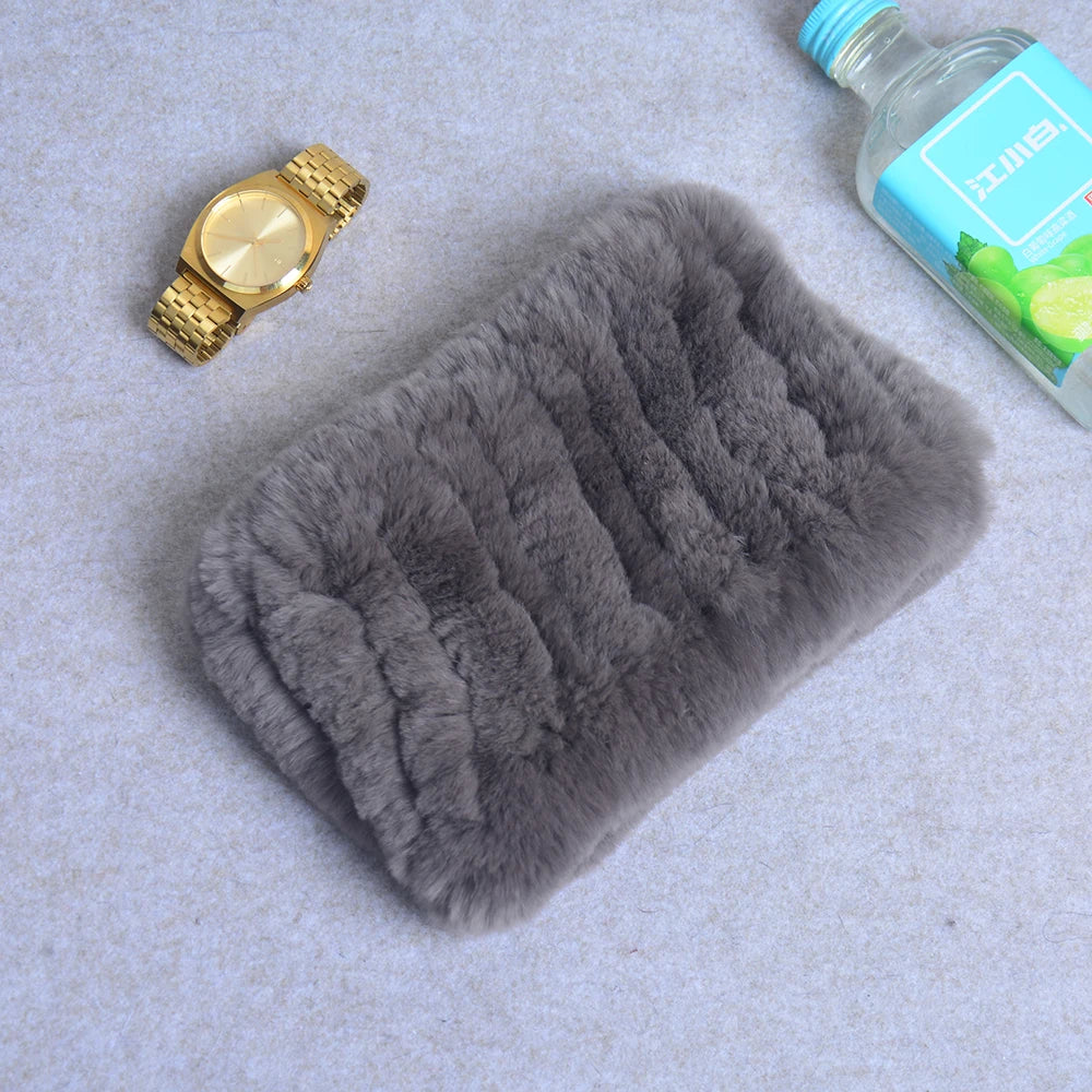 Women Handmade Stretch 100% Real Rabbit Fur Scarf Knit Genuine Rex Rabbit Fur Headbands Girls Natural Rabbit Fur Ring Scarves