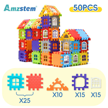 140-25PCS Large Scale House Building Blocks Simulation Window Design Construction Set Kindergarten Toys For Boys And Girls Gift