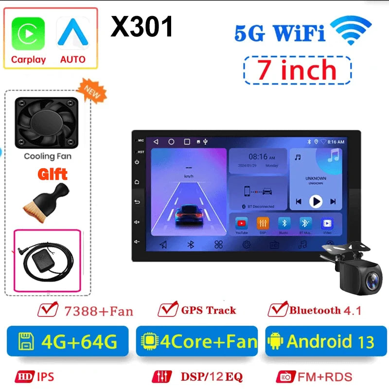 7 9 10"2 Din Car Audio Android 13 Android auto Wireless Carplay 64G Automotive Multimedia Player BT GPS Car intelligent Systems