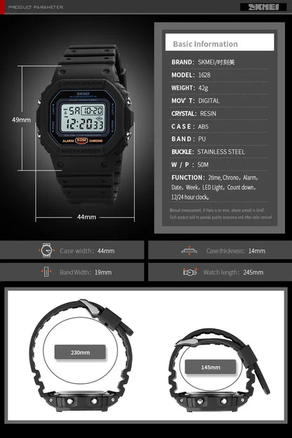 SKMEI 1628 Luxury Digital Men Watches Sports Waterproof Electronic Mens Wristwatches Military Back Light Clock 1988 Reloj Hombre