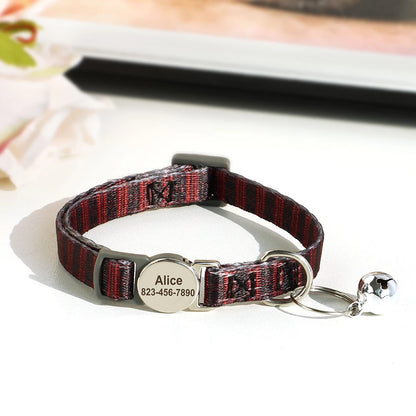 Personalized Printed Cat Collar Adjustable Kitten Puppy Collars With Free Engraved ID Nameplate Bell Anti-lost Cats Collars