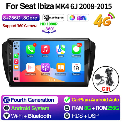 Android Car Radio for Seat Ibiza MK4 6J 2008-2015 Multimedia Player CarPlay Android Auto GPS Bluetooth WIFI Car Head Unit 9inch