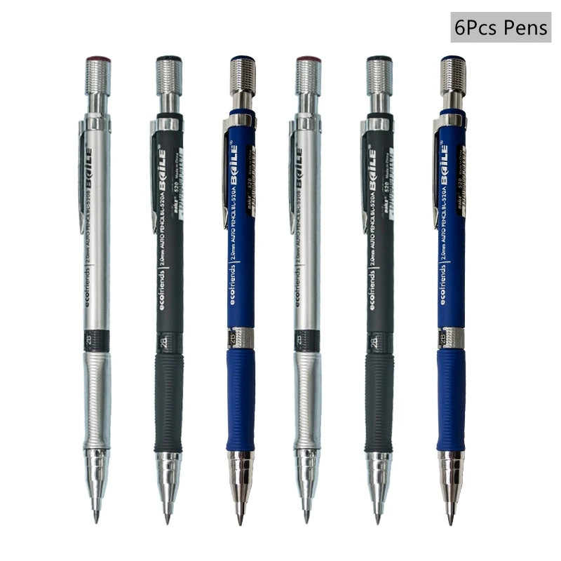 Mechanical Pencil Set 2.0 mm with 2B Black/Colors Lead Refill For Writing Sketching Art Drawing Painting School Automatic Pencil