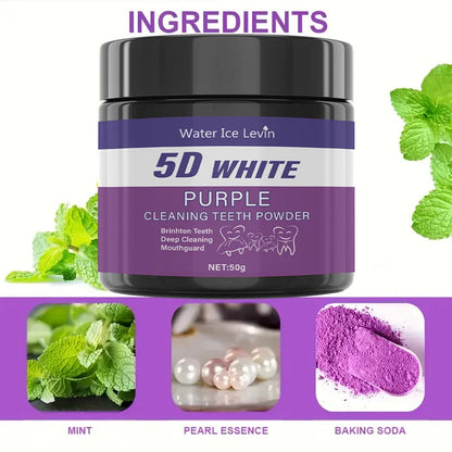 5D White Purple Cleaning Teeth Powder: All-Round Protection, Brightens Teeth, Deep Cleans, Moisturizes & Freshens Breath