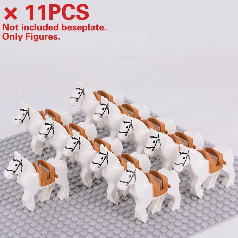 Medieval Military Sets Cavalry Figures War Horse Animals Building Blocks Parts Knight Weapons Accessories Toys for kids gifts