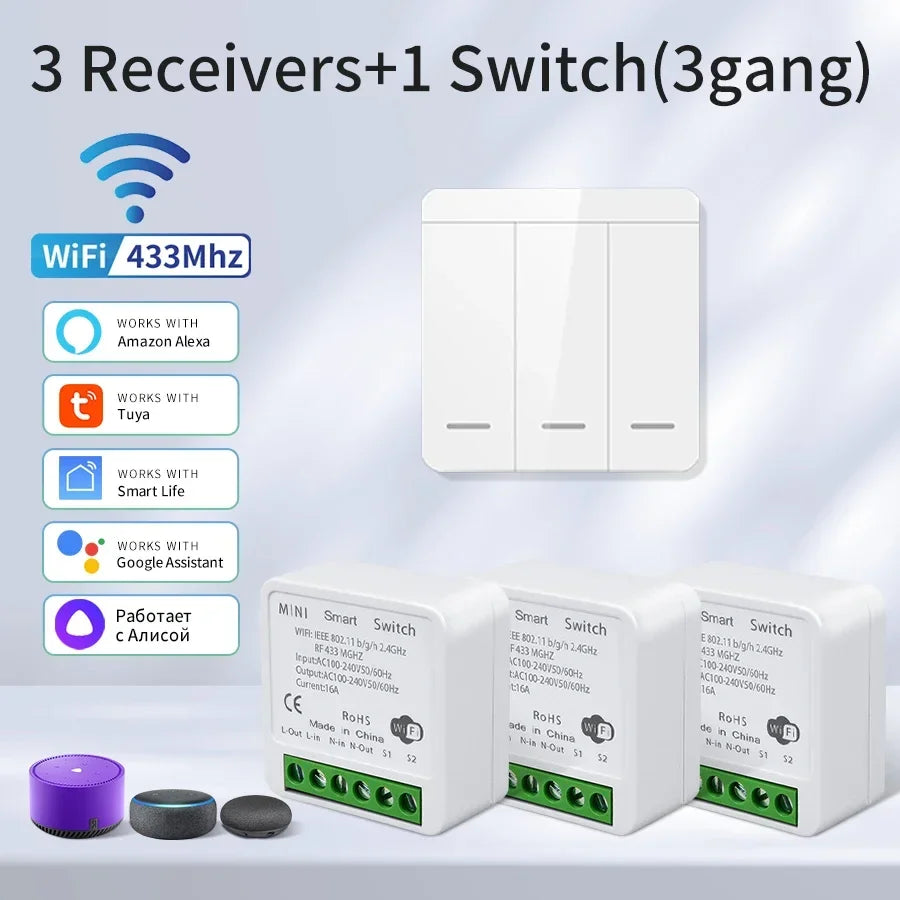 Tuya Smart WiFi Switch For Lighting RF 433MHz Wireless Switch Smart Life APP Voice Control Work With Alice Alexa Google Home