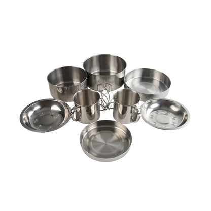 8pcs Stainless Steel Camping Cookware Mess Kit with Cooking Pot Pan Set Plates Cups for Outdoor Hiking Backpacking