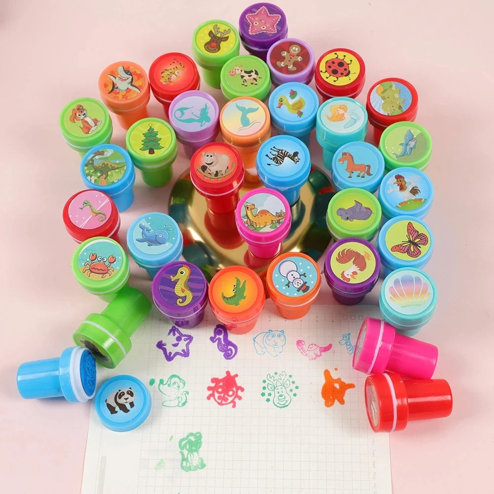20pcs Assorted Stamps for Self-ink Stamps Toy anima Smiley Face Seal Scrapbooking DIY Painting Photo Album Decor ﻿