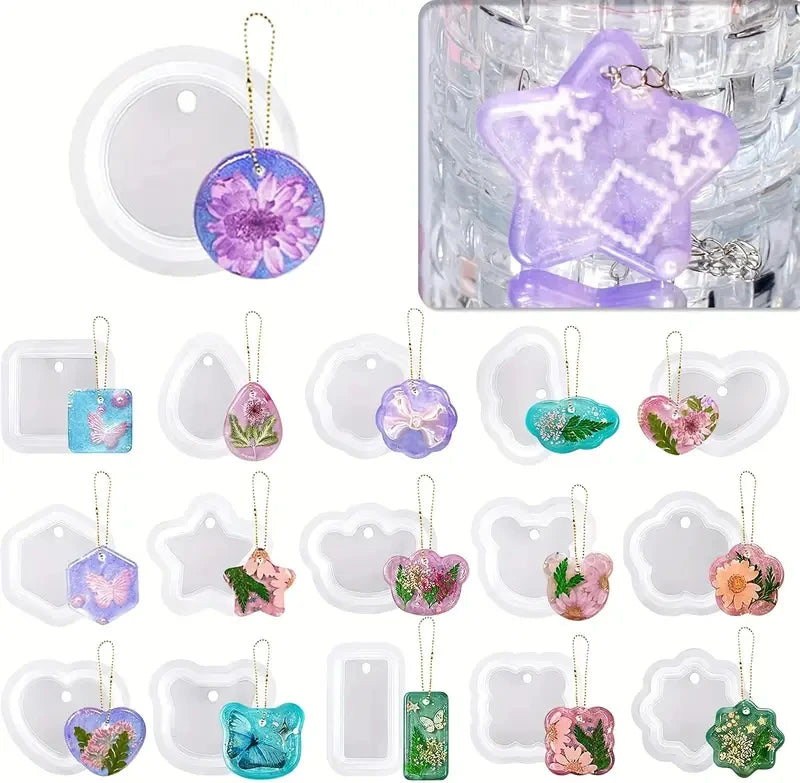 16PCS Silicone Jewelry Molds Kit with Hole Heart Geometry DIY Epoxy Resin Mold Necklace Keychain Pendants Earrings Making Mould