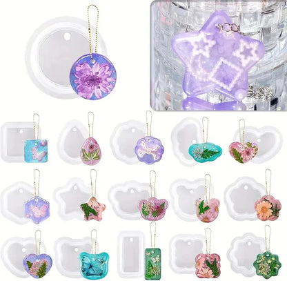 16PCS Silicone Jewelry Molds Kit with Hole Heart Geometry DIY Epoxy Resin Mold Necklace Keychain Pendants Earrings Making Mould