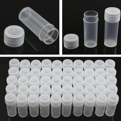 50Pcs 5ML Plastic Sample Small Bottle Vial Storage Vial Storage Container Test Tube with Screw Caps for Lab powder Sample