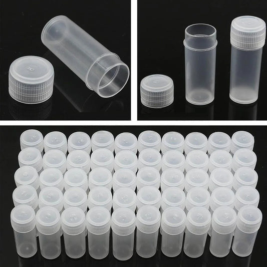50Pcs 5ML Plastic Sample Small Bottle Vial Storage Vial Storage Container Test Tube with Screw Caps for Lab powder Sample