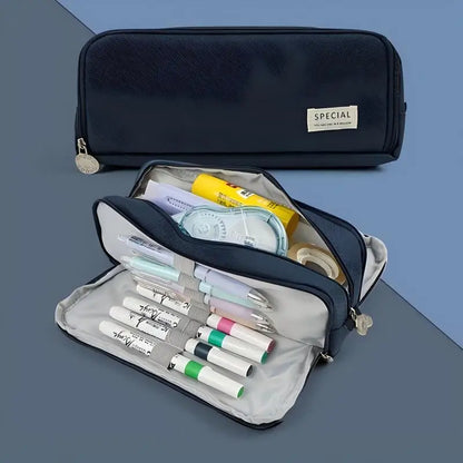 Pencil Case Large Space Storage 3 Compartment Pouch Double Side Opened Student Stationery Desk Organizer School Supplies