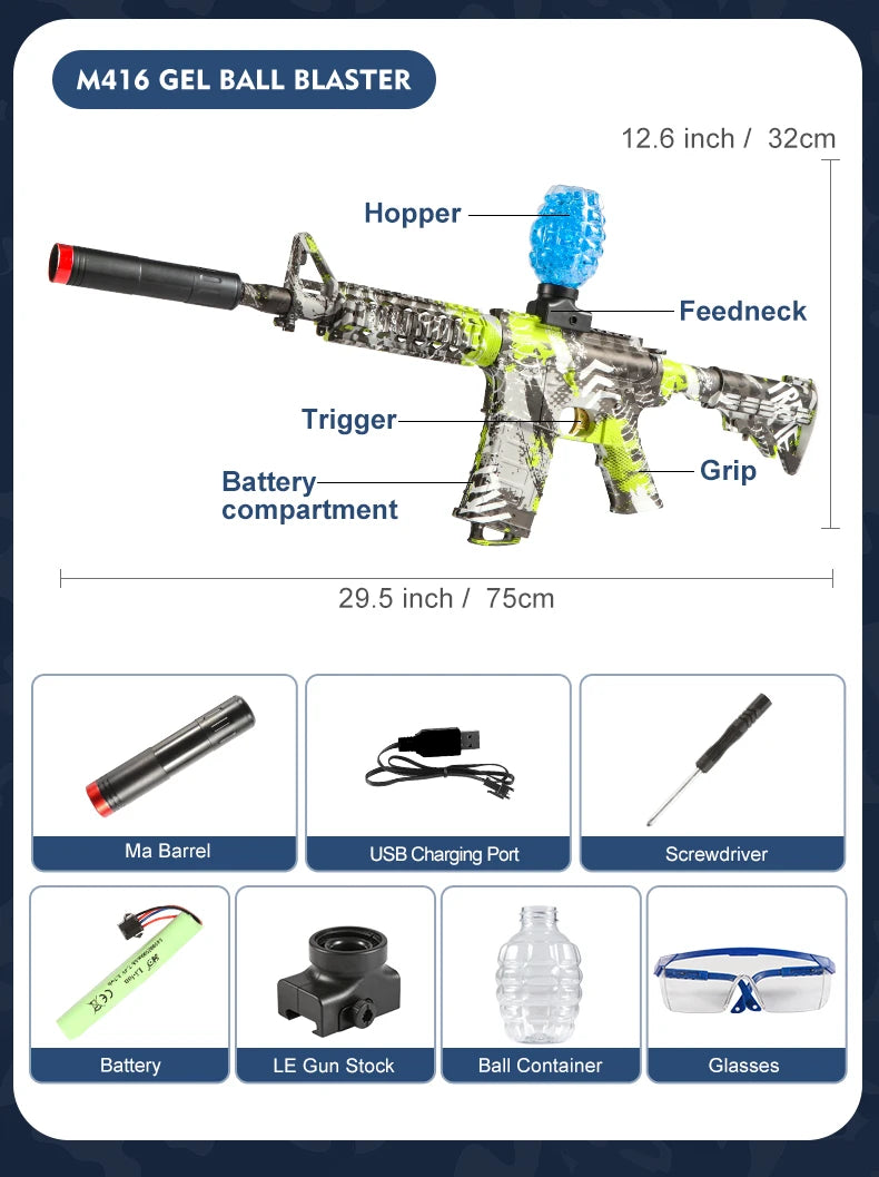 M416 Electric Blaster Gun Set, High Precision Shooting Toy, Perfect Outdoor Toy Gift for Birthday (Bullets Excluded)