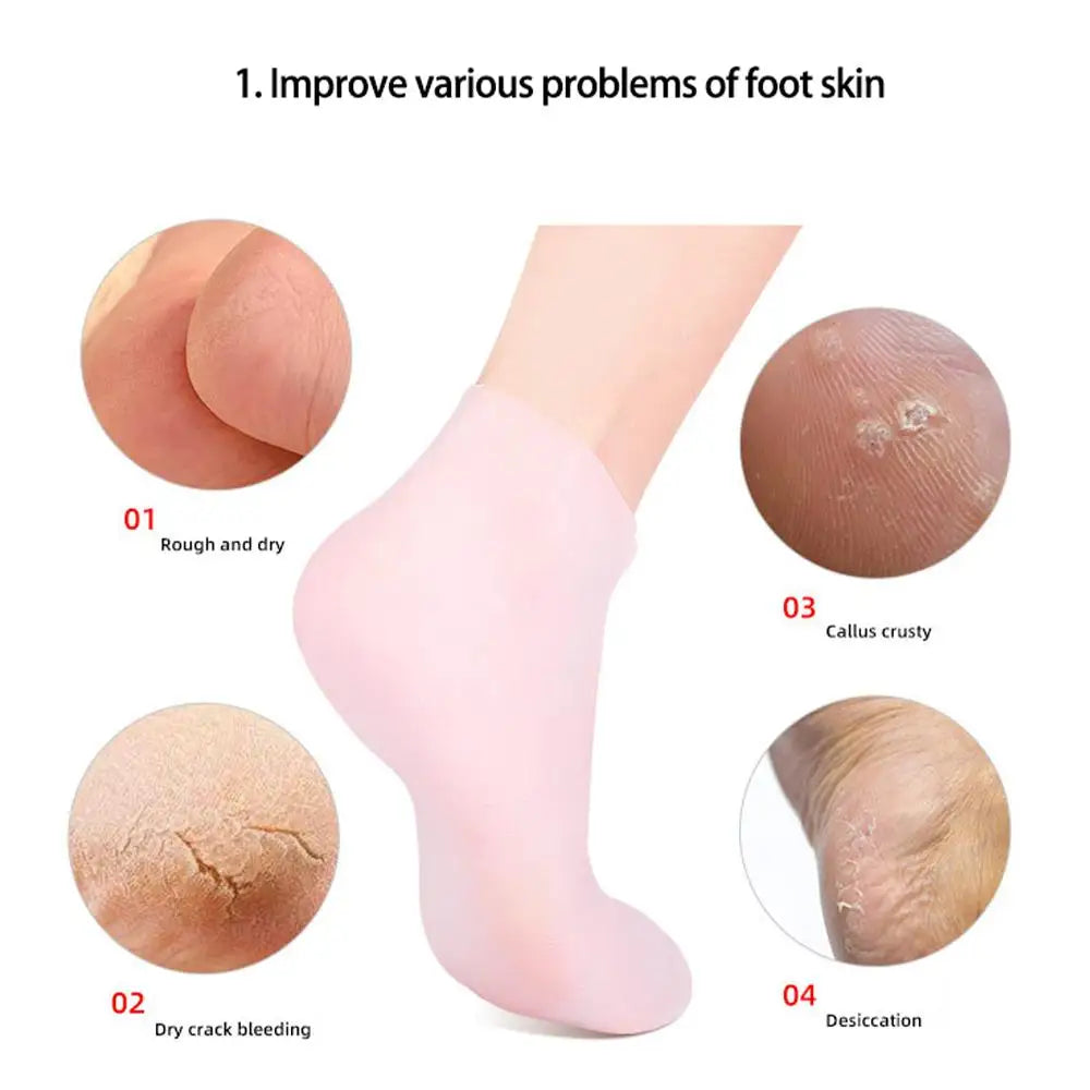 2 Pack Moisturizing Silicone Gel Socks for Dry Cracked Feet Nourishing Skin Lubricating Foot Care Massage Socks