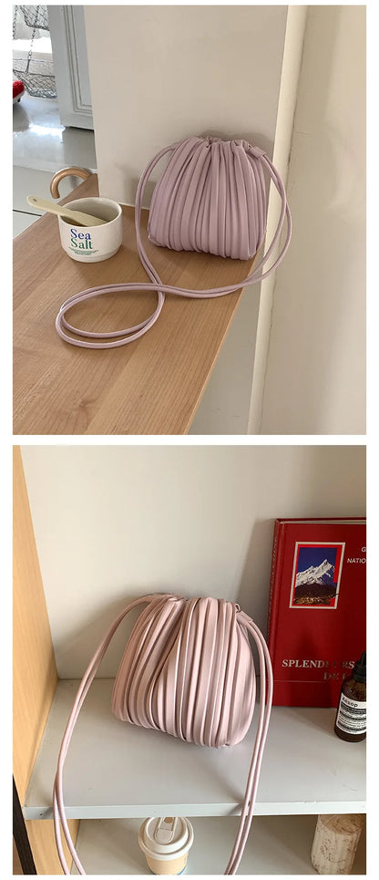 Summer Fashion New Crossbody Bag Women's PU Single Shoulder Mini Bag Luxury Versatile Pleated Casual Small Square Bag