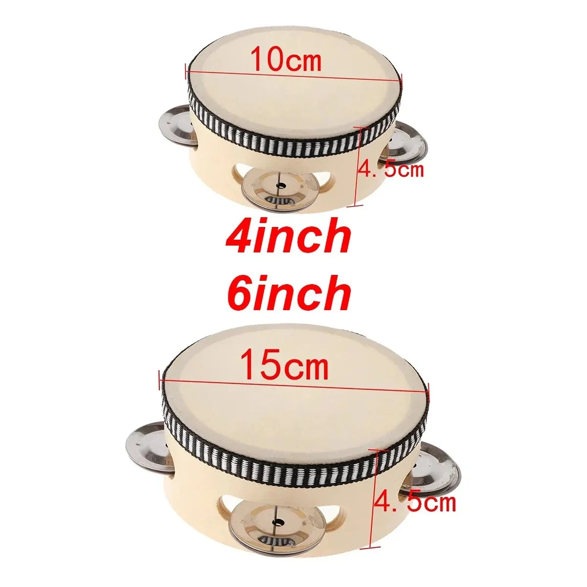 6inch Handheld Tambourine Metal Jingles Percussion Drum for KTV Party Games Handheld Musical Instrument