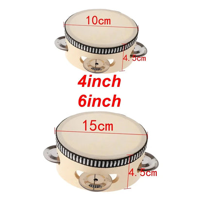 6inch Handheld Tambourine Metal Jingles Percussion Drum for KTV Party Games Handheld Musical Instrument