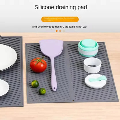 1PC Silicone Kitchen Drain Mat - Non-Slip Drying Pad for Pots, Dishes & Utensils, Heat-Resistant Tableware Coaster,