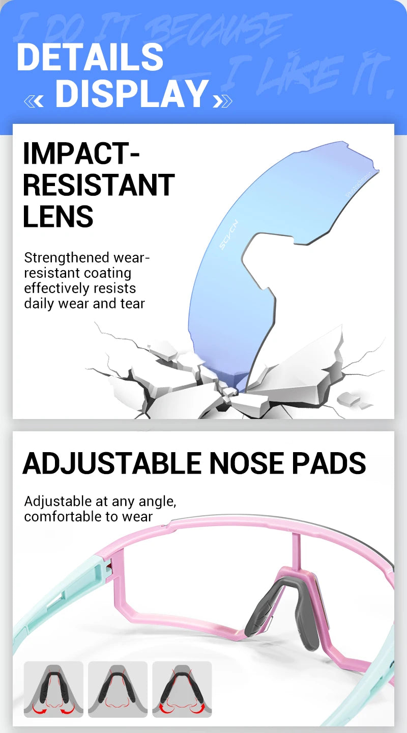 SCVCN Photochromic Sunglasses Cycling Glasses Outdoor Cycling Road Mountain Bike Glasses Men and Women Casual Hiking Windproof