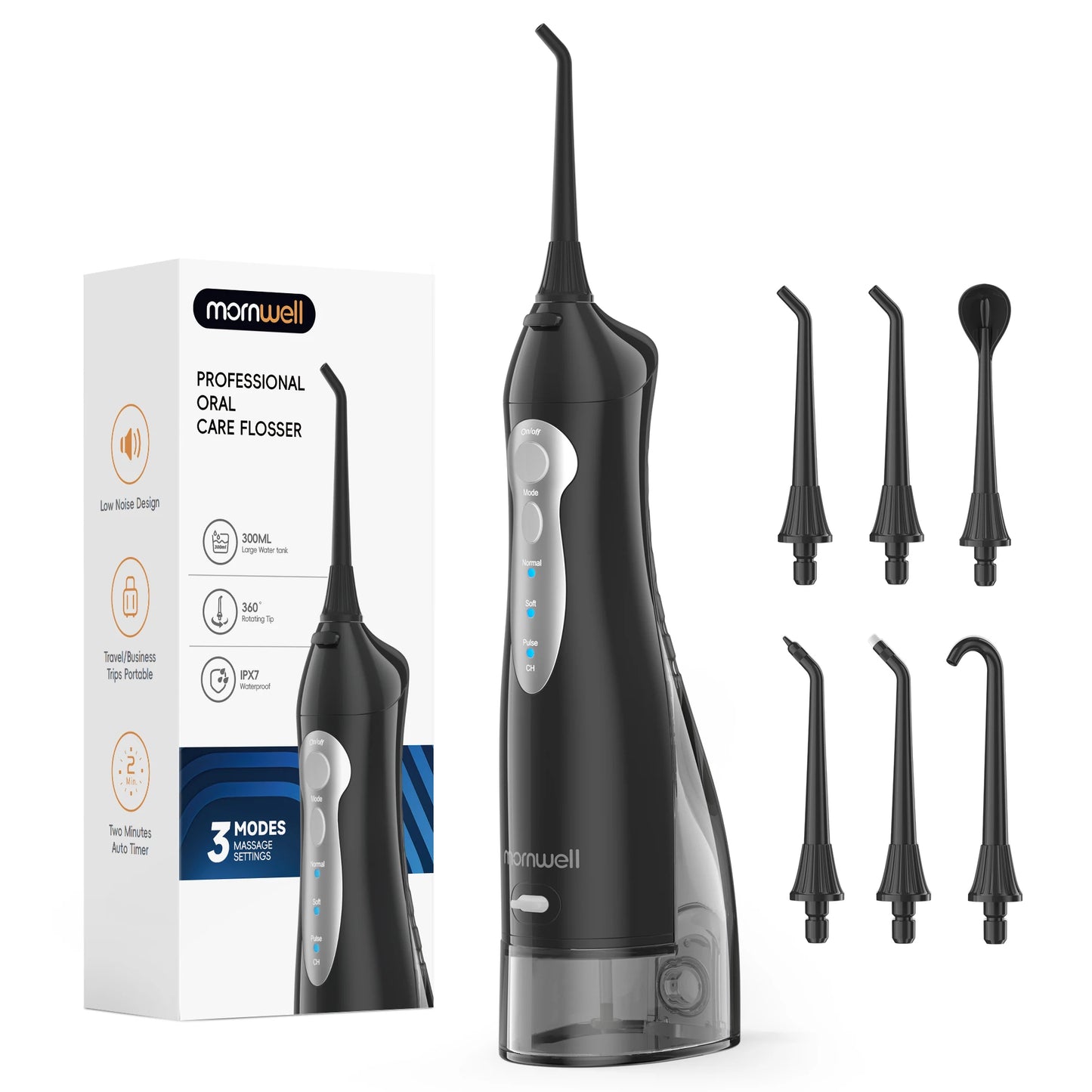 D52 Portable Cordless Water Flosser USB Rechargeable Water Jet Floss Tooth Pick 6 Jet Tip 300ml 3 Modes Teeth Clean for Travel