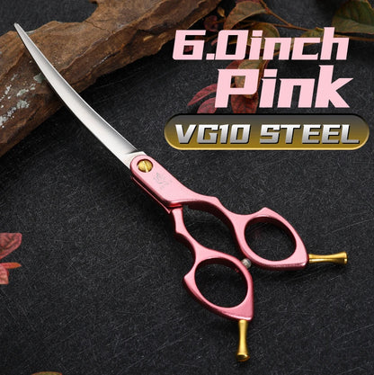 Fenice Professional JP440C&VG10 Colorful 6.0 6.5 Inch Curved Grooming Scissors Pet Scissor for Dogs Cats