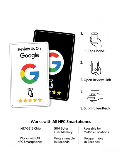 100Pcs Black Premium Wear‑Resistant Matte Finish Reusable Google Review Tap NFC Card Programmable NFC Tap Card User‑Friendly