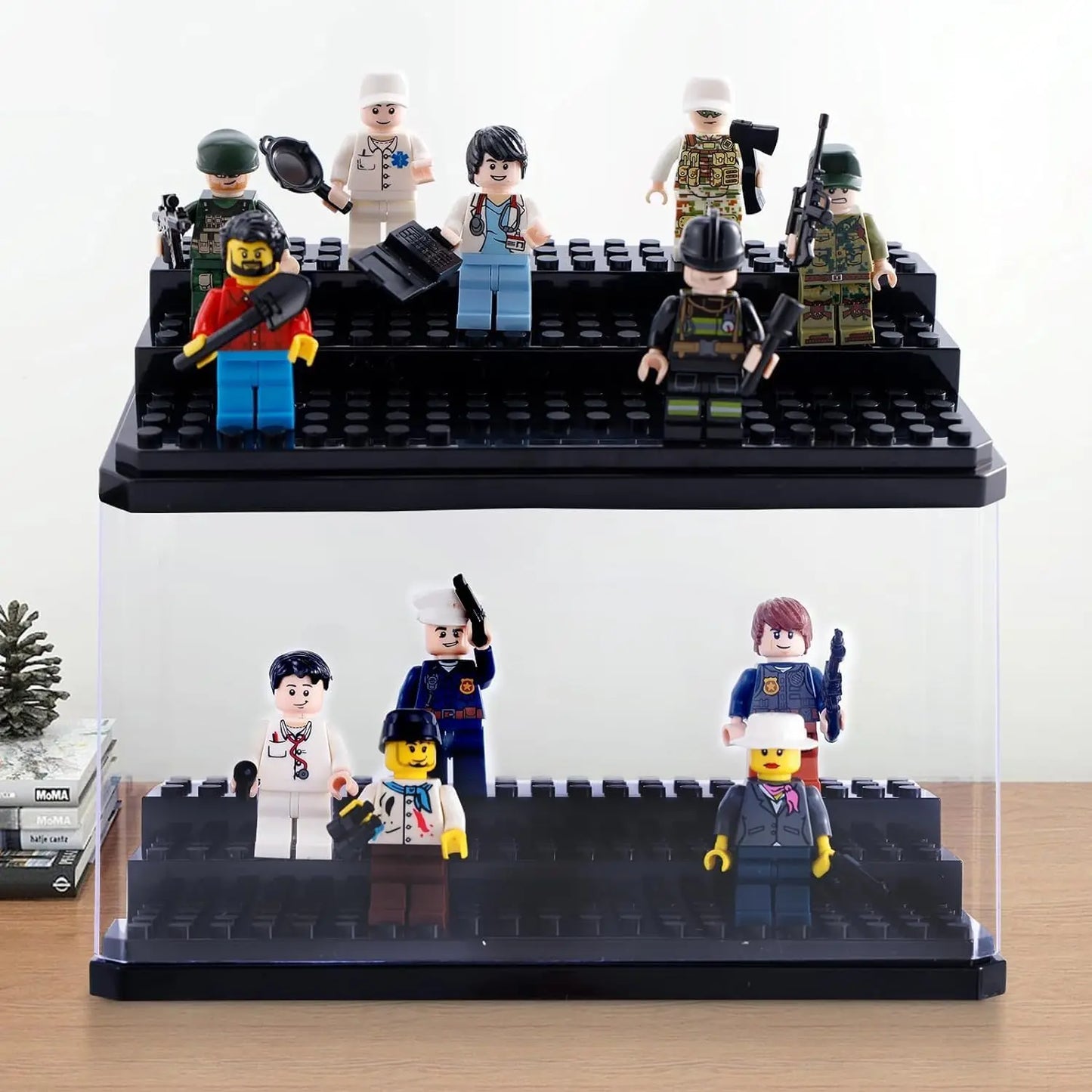 Display Case Clear Shelf Wide 3 Tier Box for Minifigures - Acrylic Protector for Small Pop Figures - Transparent Showcase Storag