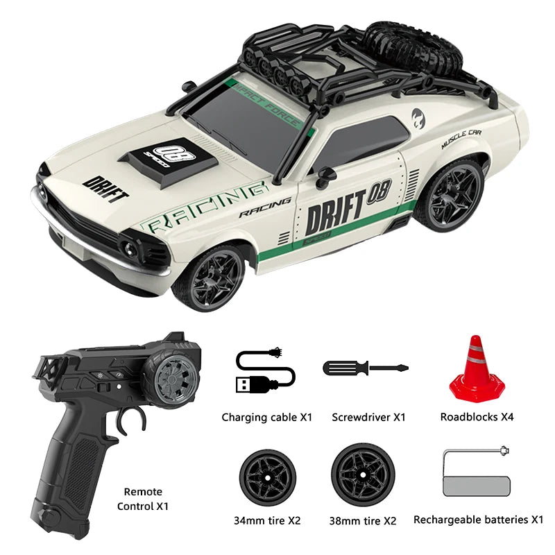 2026 New RC Car 1/18 Retro Remote Control Cars with Lights Racing Vehicle 2.4G Radio High Speed Drift Model Toys for Boys Gifts
