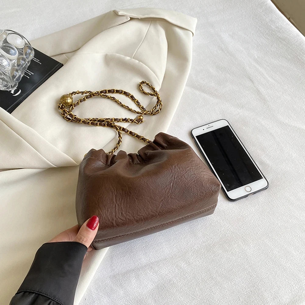 Women Chain Shoulder Bag Versatile Crossbody Tote Bag Casual Pleatd Hobo Bag Satchel Sling Bag Girl Stylish Purse