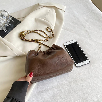 Women Chain Shoulder Bag Versatile Crossbody Tote Bag Casual Pleatd Hobo Bag Satchel Sling Bag Girl Stylish Purse