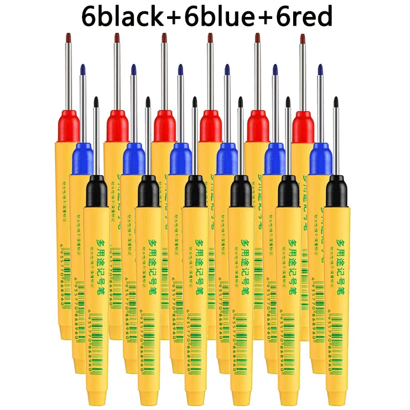 6pcs/set 33mm Red/Blue/Black Long Head Marking Pen Woodworking Decoration Deep Hole Waterproof Pen Multipurpose Marking Tool
