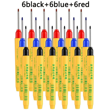 6pcs/set 33mm Red/Blue/Black Long Head Marking Pen Woodworking Decoration Deep Hole Waterproof Pen Multipurpose Marking Tool