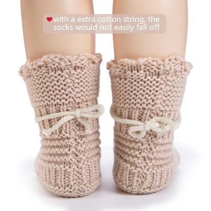 2Pcs/Pair Baby Knit Socks 0-12M Solid Cochet  Walking Socks Newborn Photography Prop Infant Birthday Gift Handmade Boutique Sock